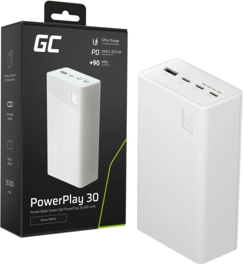 Powerbank 30000 mAh, 22,5 W, 4 θύρες, λευκή