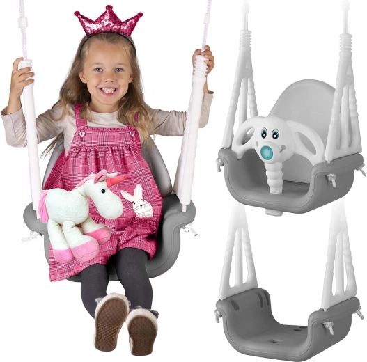 Παιδική κρεμαστή κούνια Ricokids Ελεφαντάκι 3 σε 1 γκρι-λευκή