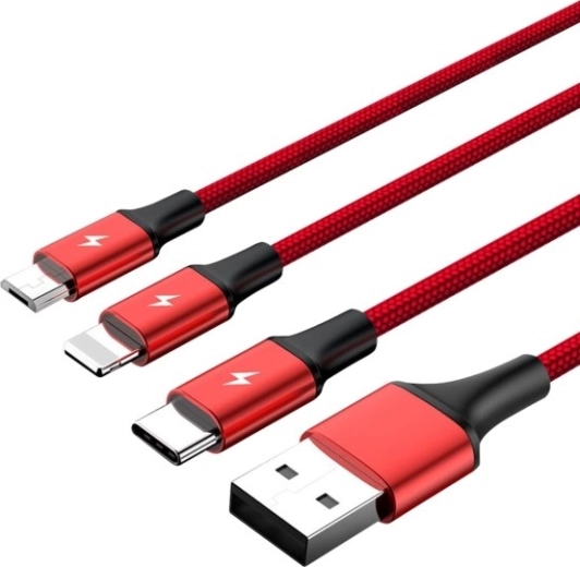 Καθολικό καλώδιο φόρτισης 3 σε 1 USB με συνδέσμους USB-C, microUSB και Lightning, 1,2 m