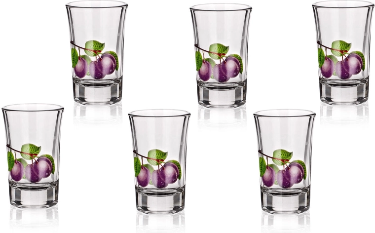 Γυάλινο σφηνάκι με μοτίβο δαμάσκηνου 40 ml, σετ 6 τεμ.