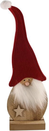 Τσόχινη φιγούρα Santa Claus 29 cm σε ξύλινη βάση – κόκκινη