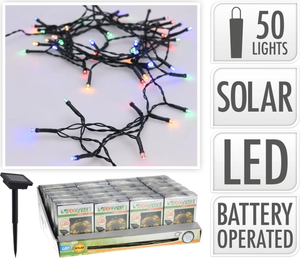 Ηλιακή φωτεινή γιρλάντα 2 m, 50 LED, πολύχρωμα, πράσινο καλώδιο