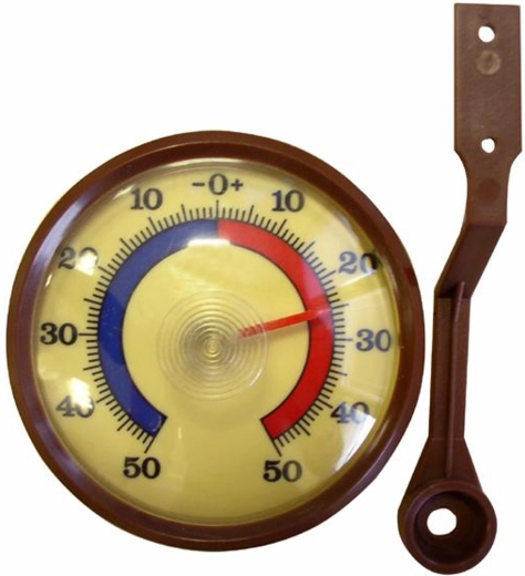 Εξωτερικό μηχανικό θερμόμετρο, -50 έως +50 °C, καφέ πλαστικό, 7,1 × 2 cm