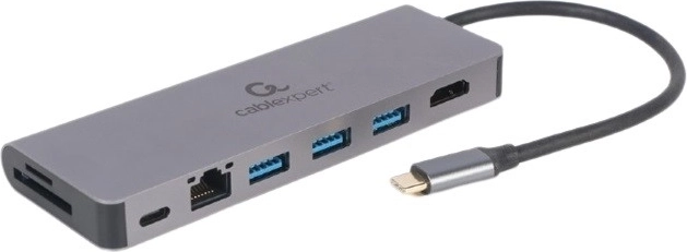 Hub USB‑C με HDMI (UHD 4K), Gigabit LAN, 2× USB‑A, SD/MicroSD και 100 W PD – CABLEXPERT