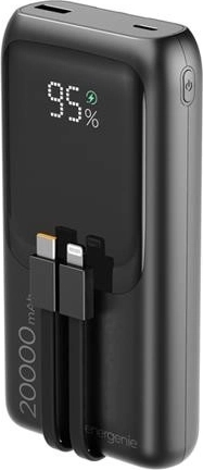 Powerbank 20.000 mAh με ενσωματωμένα καλώδια, PD 20 W και LCD, μαύρη
