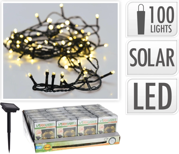 Ηλιακή χριστουγεννιάτικη LED γιρλάντα 2 m, 100 LED, θερμό λευκό, πράσινο καλώδιο
