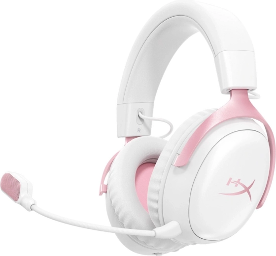 Ασύρματα gaming ακουστικά HyperX Cloud III S λευκά-ροζ