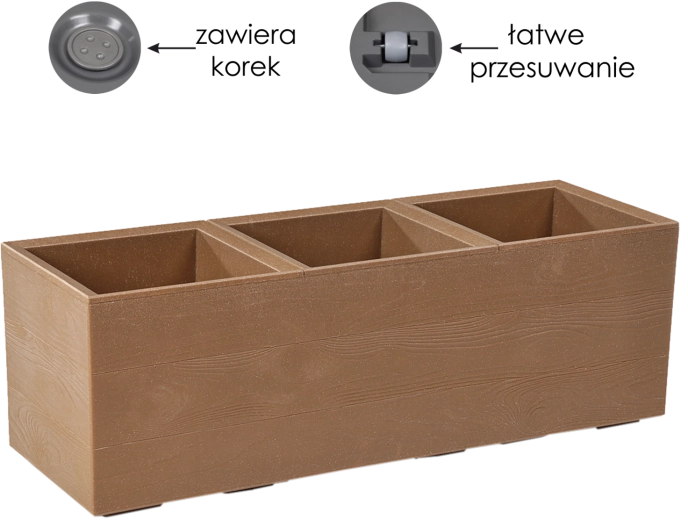 Γλάστρα Lamela Karo Eco Wood με απομίμηση ξύλου σε ροδάκια 39 l