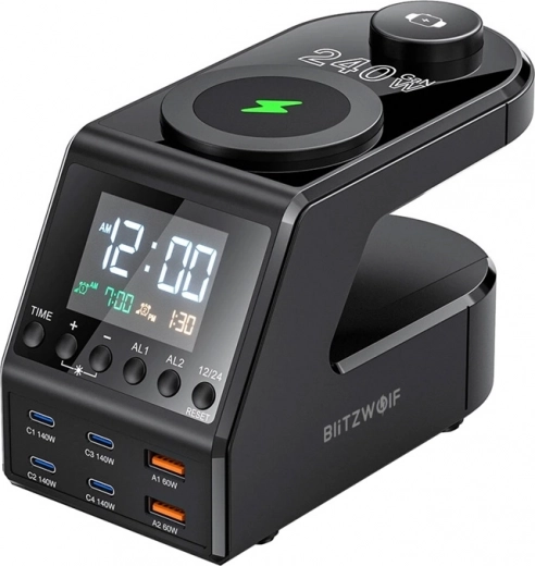 Ξυπνητήρι με σταθμό φόρτισης BlitzWolf BW-FW10, 2× USB‑A, 4× USB‑C, 240 W