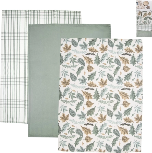 Βαμβακερές κουζινικές πετσέτες διακοσμητικό πράσινο, 3 τεμ.