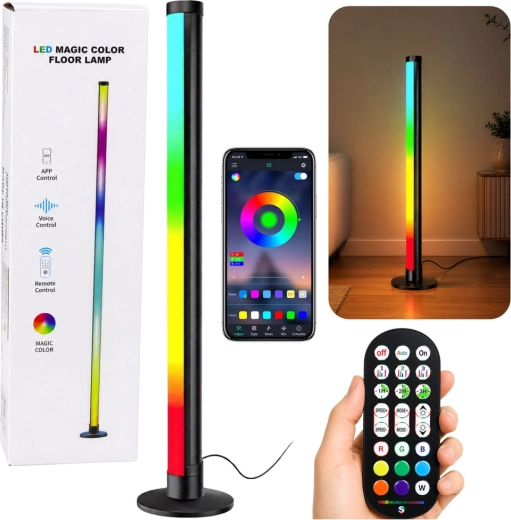 RGB LED γωνιακό επιδαπέδιο φωτιστικό 90 cm με μουσική λειτουργία, εφαρμογή και τηλεχειριστήριο