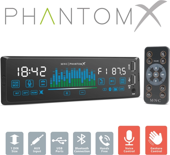 Ραδιόφωνο αυτοκινήτου MNC PhantomX 1 DIN με χειρισμό μέσω χειρονομιών και Bluetooth