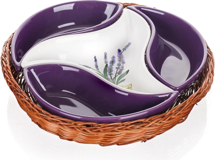 Σετ μπολ σερβιρίσματος LAVENDER σε ψάθινο καλαθάκι, διάμετρος 23 cm