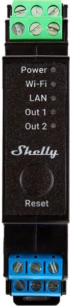 Shelly Pro 2PM δικάναλο ρελέ για ράγα DIN με WiFi/LAN και μέτρηση ισχύος