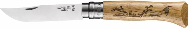 Opinel N°08 Inox Animalia 2019 πτυσσόμενο μαχαίρι τσέπης, δρυς, μοτίβο λαγού