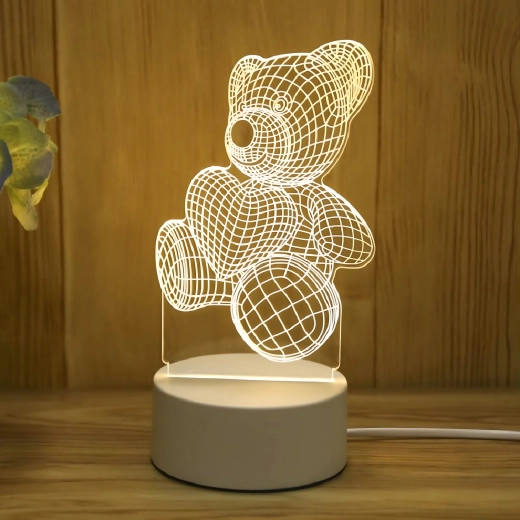 Νυχτερινό LED φωτιστικό 3D ψευδαίσθησης αρκουδάκι με καρδιά, USB