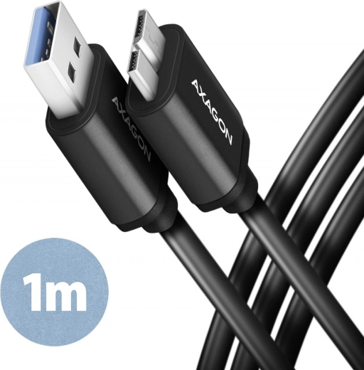 Καλώδιο AXAGON Micro-B USB σε USB-A 3.2 Gen 1, 1m, 3A, ALU, PVC, μαύρο