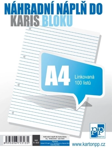 Ανταλλακτικό γέμισμα για μπλοκ karis A4, ριγέ, 100 φύλλα
