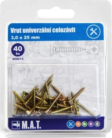 Καθολικές βίδες πλήρους σπειρώματος 3,0 × 25 mm, γαλβανισμένες, 40 τεμ.