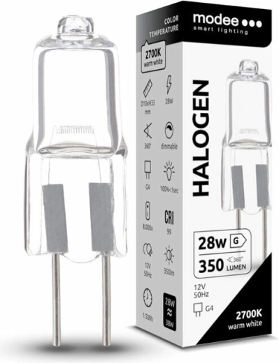 Αλογονική λάμπα Modee ECO G4 28 W, 350 lm, θερμό λευκό, με δυνατότητα ρύθμισης έντασης