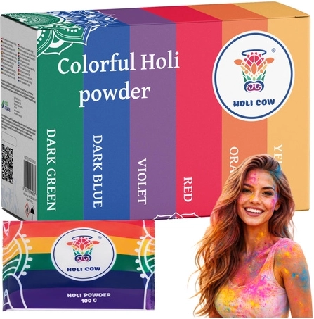 Χρωματιστή σκόνη holi Holi Cow σετ 6×100 g
