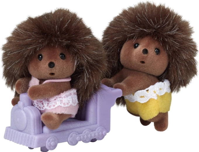 Sylvanian Families δίδυμα σκαντζοχοιράκια με μωβ τρενάκι