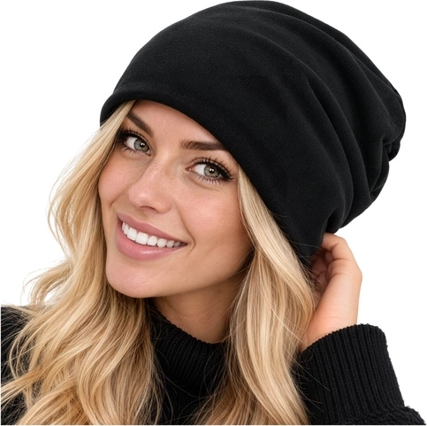 Χειμερινός σκούφος beanie Trizand μαύρος με φλις επένδυση