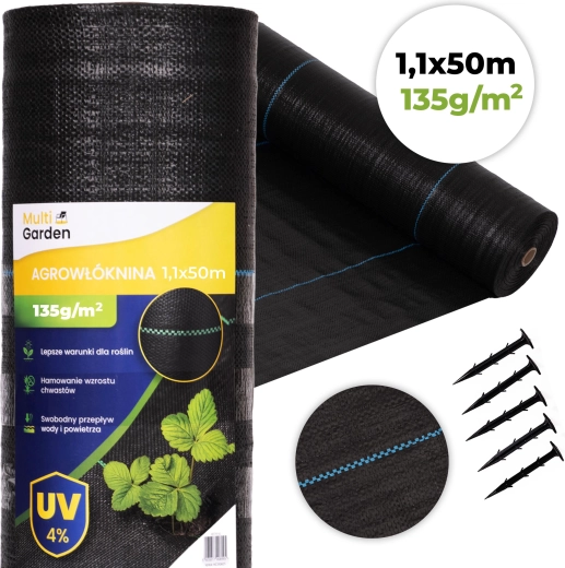 Αγροϋφασμα κατά των ζιζανίων 135 g/m² 1,1×50 m με πασσάλους, MultiGarden