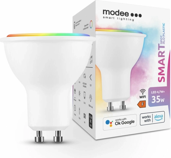 Έξυπνη LED λάμπα GU10 4,7 W, έγχρωμη και λευκή, με δυνατότητα dimming – Modee Tuya Wi‑Fi