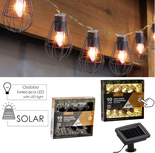 Ηλιακή εξωτερική γιρλάντα loft 10 LED θερμό λευκό 3,8 m