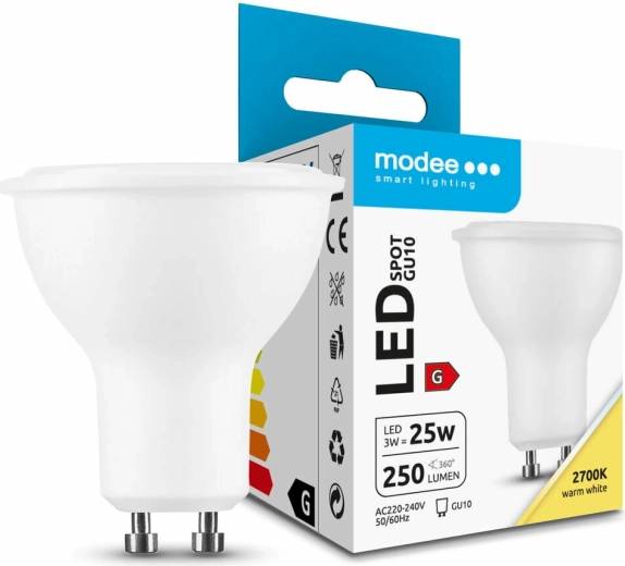 Modee σποτ LED λάμπα GU10 3 W, 250 lm, θερμό λευκό 2700 K