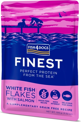 Fish4Dogs φακελάκι για σκύλους από λευκό ψάρι με σολομό 100 g