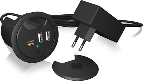 Επιτραπέζιος σταθμός φόρτισης IB-HUB1407, 2× USB‑A και 1× USB‑C για οπή 60 mm
