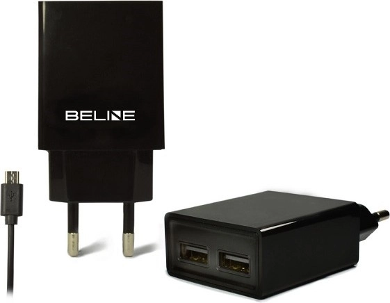 Φορτιστής πρίζας BELINE 2× USB με καλώδιο microUSB 2 A, μαύρος