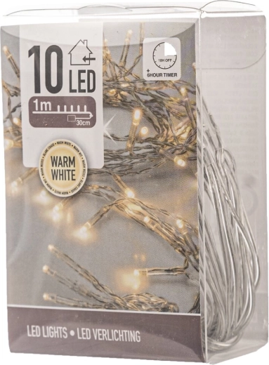 LED φωτεινή γιρλάντα εσωτερικού χώρου 1 m, 10 LED, θερμό κίτρινο, με χρονοδιακόπτη