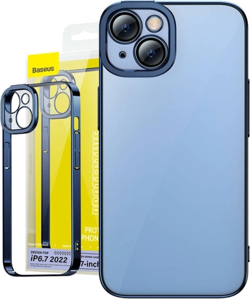 Διαφανής θήκη με γυαλί για iPhone 14 Plus - Baseus Glitter μπλε