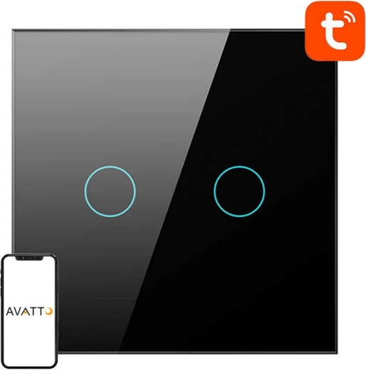 Έξυπνος διακόπτης φωτισμού αφής Wi‑Fi AVATTO TS02 2‑δρομικός, μαύρος