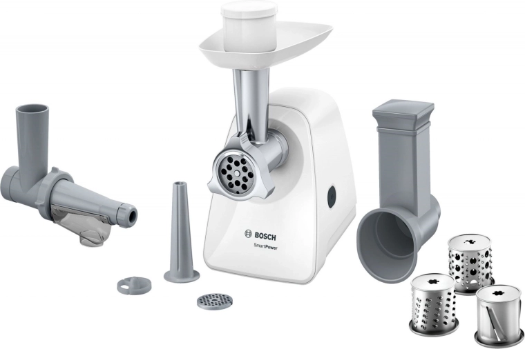 Κρεατομηχανή Bosch MFW2517W με εξαρτήματα για τρίψιμο και αποχύμωση