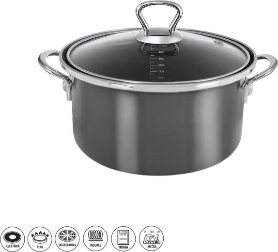 Εμαγιέ κατσαρόλα Metalic Lem 4,5 l με γυάλινο καπάκι