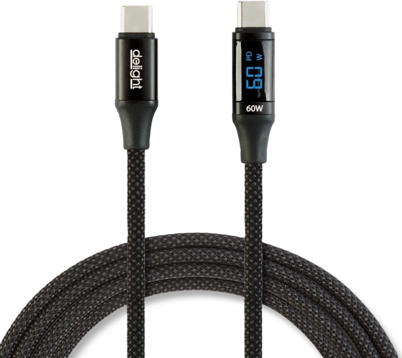 Καλώδιο δεδομένων USB-C σε USB-C με ένδειξη ισχύος, μαύρο, 1 m