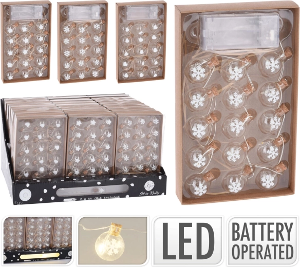 Φωτεινή γιρλάντα με γυάλινες λάμπες 1,5 m, 15 LED, ζεστό λευκό