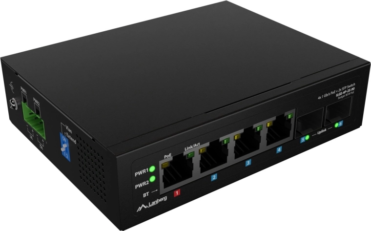 Lanberg ελαφρύ βιομηχανικό PoE switch για ράγα DIN 4× RJ45 + 2× SFP gigabit