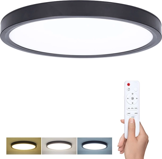 Solight Estela Black φωτιστικό οροφής και τοίχου LED με τηλεχειριστήριο, 60 W, 4500 lm, 50 cm