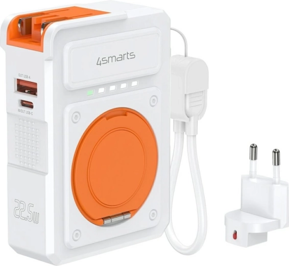 4smarts υβριδικός φορτιστής 6σε1 με powerbank 10000 mAh, 22,5 W, Qi, USB‑C/USB‑A, λευκό