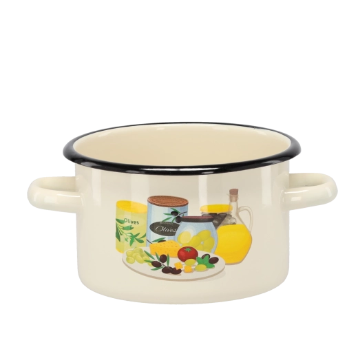 Εμαγιέ κατσαρόλα 2 l, 16 cm, κρεμ με μοτίβο ελιάς