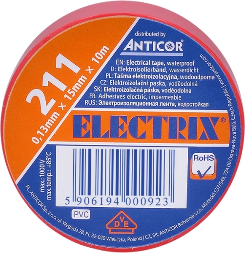 Solight μονωτική ταινία 15 mm x 0,13 mm x 10 m, κόκκινη