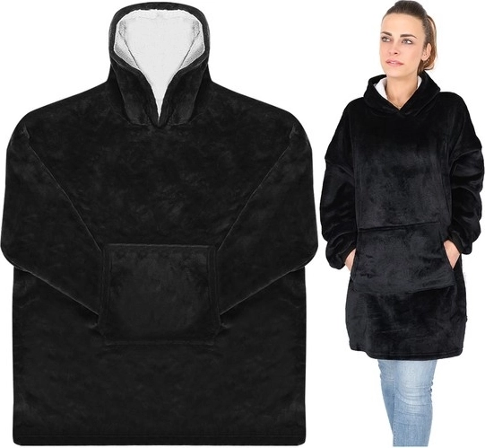 Oversize κουβέρτα-φούτερ XXL με κουκούλα μαύρη - 1 τεμ.