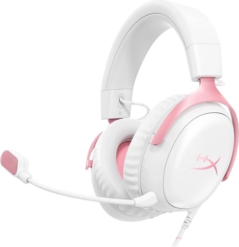 Gaming headset HyperX Cloud III λευκό/ροζ
