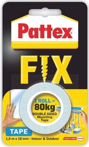 Διπλής όψης ταινία συναρμολόγησης PATTEX Super Fix 19 mm × 1,5 m, αντοχή έως 80 kg
