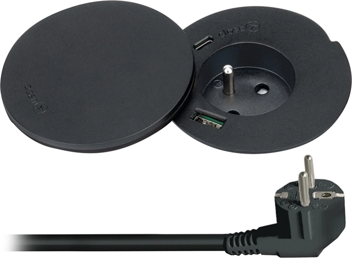 Solight εντοιχιζόμενη πρίζα γραφείου με USB-A/USB-C και ασύρματη φόρτιση 10 W, περιστρεφόμενο καπάκι, μαύρη - 1 τεμάχιο